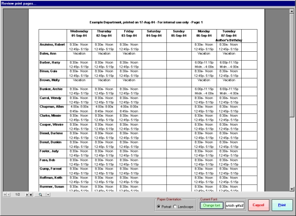 screenshot of Scheduling Employees